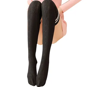 

Autumn New Style Linen Flower Color Vertical Striped Thigh High Socks Pure Cotton Slimming Knee Socks College Style Japanese-sty