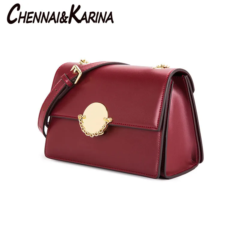 

CHENNAI&KARINA female bag 2019 new crossbody bag chain limited high sense fashion summer Genuine Leather women bag