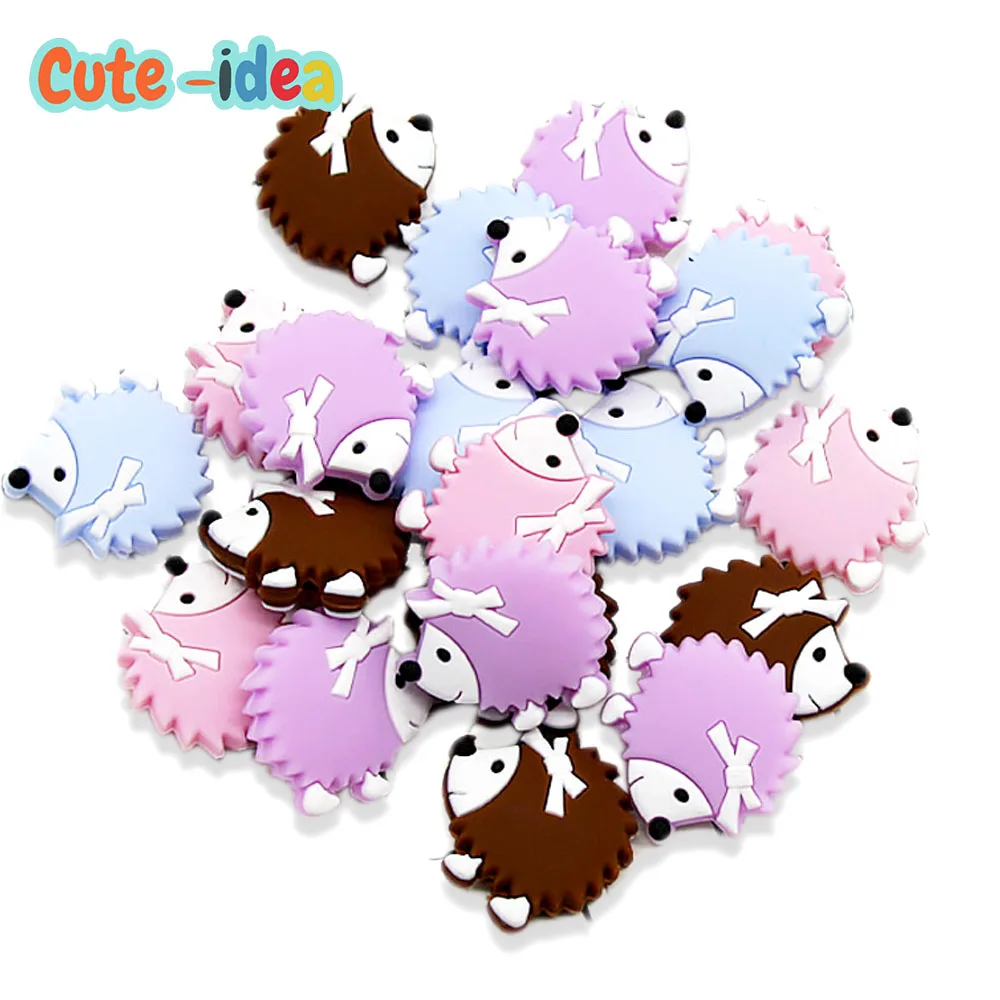 

Cute-ideas Baby Silicone Animal Beads 10pcs Cartoon Hedgehog Teether Chew Beads Baby Teething goods Pacifier Chain Accessories