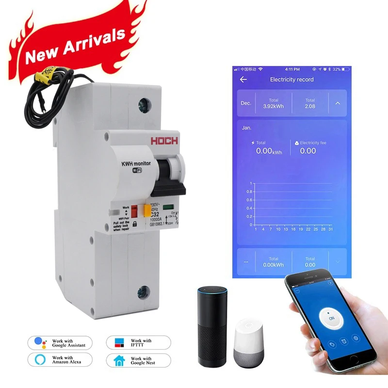 HOCH ZJSB9-80Z WIFI Circuit Breaker Energy Monitoring timer Remote Control 2P Ewelink smart home Switch FACTORY free shipping