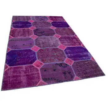 

173x247 Cm Purple Handmade Modern Patchwork Rug-6x8 Ft