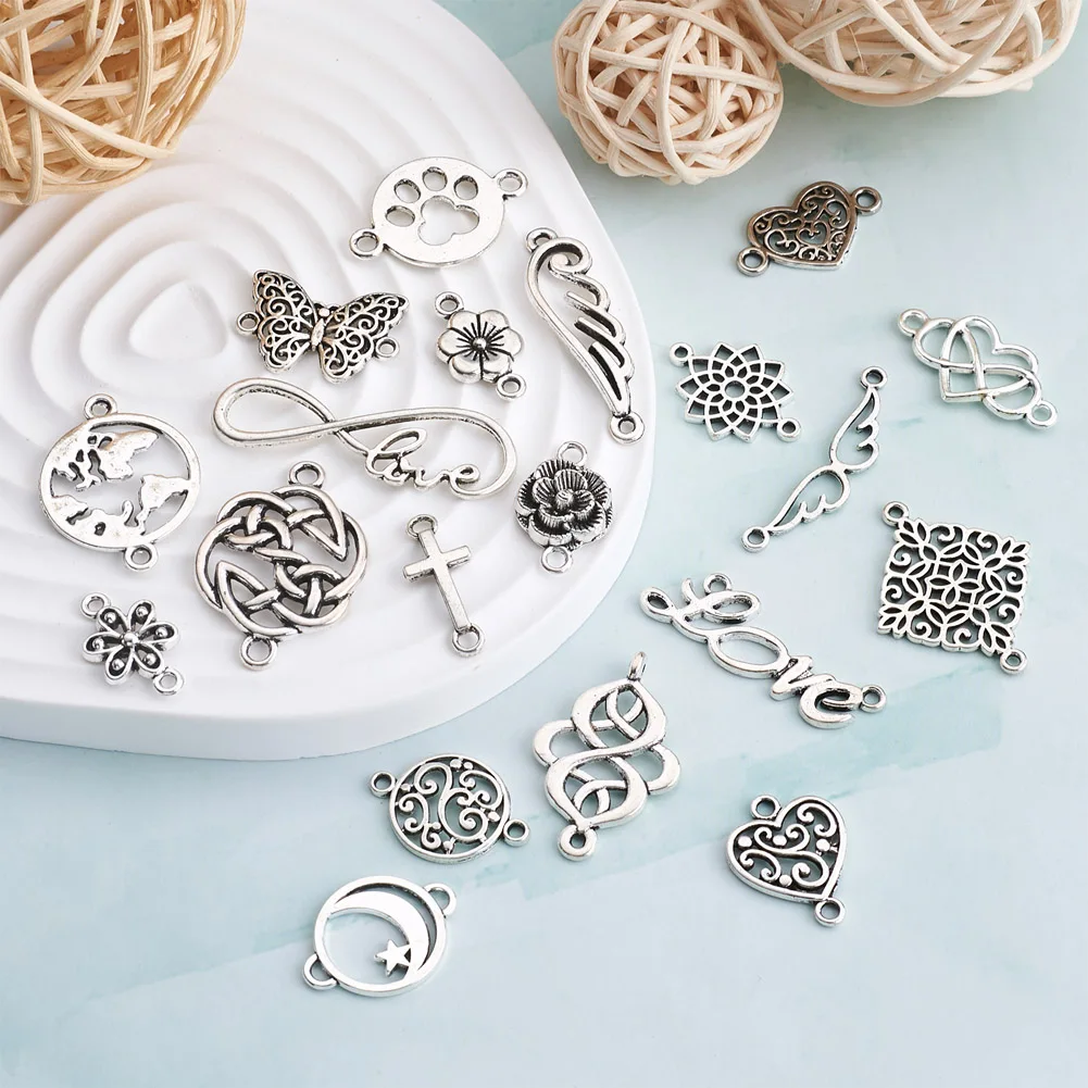 200Pcs/lot 20 Styles Tibetan Alloy Vintage Wing Butterfly Blossom Flower Heart Charm Pendants DIY Jewelry for Necklace Bracelet