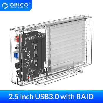 

ORICO 2 Bay 2.5'' HDD Case With Raid SATA to USB 3.0 Transparent Hard Drive Enclosure Support UASP for 7-9.5 mm HDD SSD 4TB