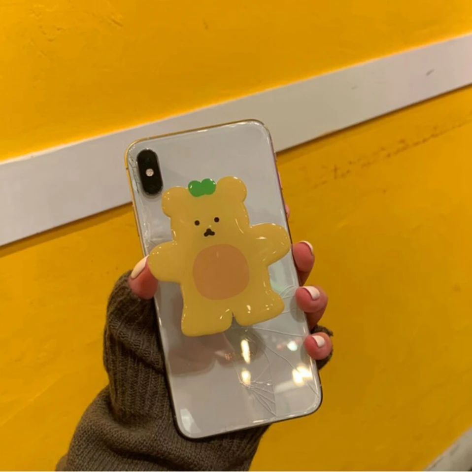 Cute Cartoon Korean Bear Grip Tok Kawaii Foldable Phone Ring Holder For iPhone Samsung Huawei Xiaomi Phone Fold Stand Bracket adjustable phone stand