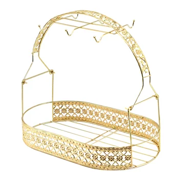 

Ceramic Cups Shelf European Style Coffee Cup Rack Cup Organizer Carved Wrought Iron Plating Storage Basket (Golden)