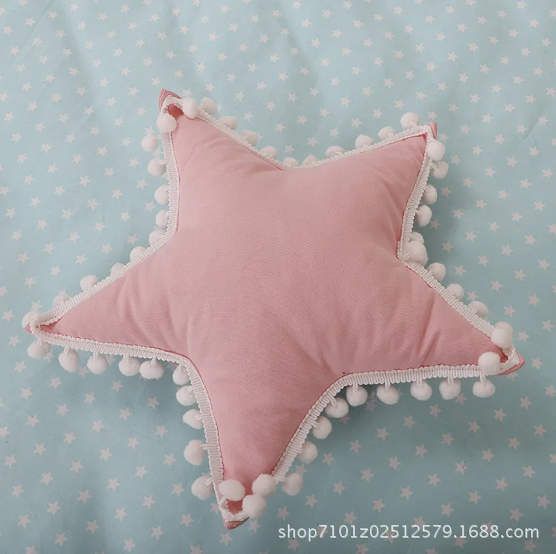 Children Tent Accessories Star Pattern Pillow Blue Five-pointed Star Cushion Cotton Breathable Skin Safe