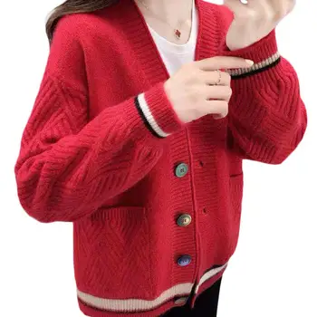

Autumn Women Long Sleeve Open Front Knitted Sweater Button Pocket Cardigan Coat