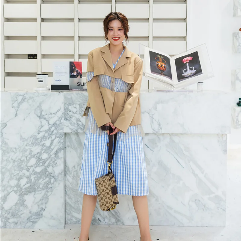 

Online Celebrity Small Suit Autumn 2019 New Style Irregular Sense of Design Joint Gauze Coat a Fashion Western Style by Age