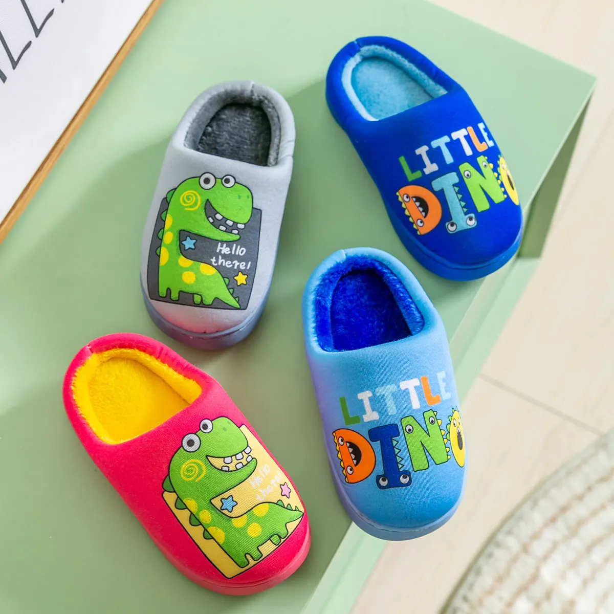 extra wide children's shoes Winter Fuzzy Slippers Cartoon Dinosaur Warm Thick Furry Slippers Boys Girls Children Home Indoor Shoes Non-Slip Kids Miaoyoutong children's shoes for sale