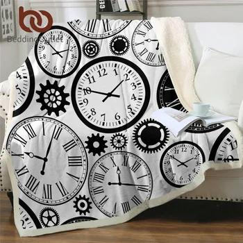 

BeddingOutlet Clocks Time Sherpa Blanket Black and White Bed Blanket Classic Sherpa Blanket Gears Custom Blanket Drop Ship