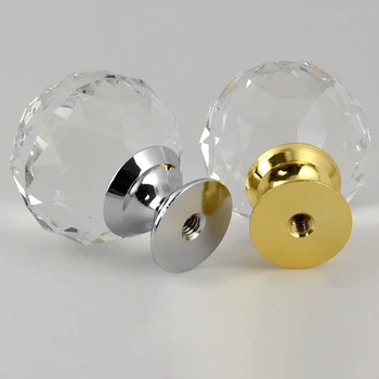 20 40MM Crystal Handle Single Hole Diamond Cabinet Pulls Silver Gold Kitchen Handles Furniture Glass Door Drawer Knobs