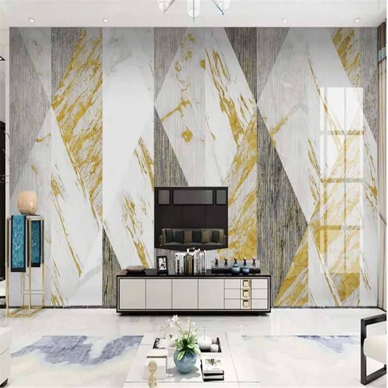 Large 3D wallpaper mural custom modern light luxury geometric marble living room TV background wall tile mural