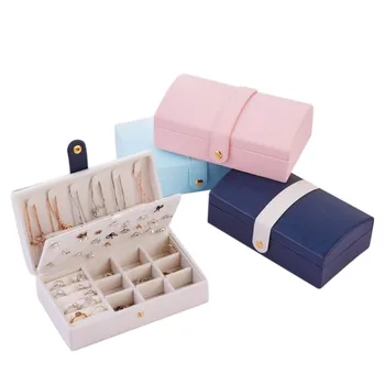 

Simple Necklace Earrings Ring Double Layer Multi-Grid Cosmetic Box Portable PU Multifunctional Storage Box Solid Color