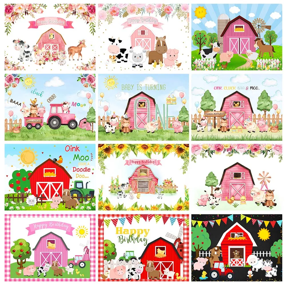 

Mocsicka Cartoon Farm Barn Kids Newborn Birthday Photography Backdrops Wood Fence Baby Shower Photo Background Studio Photocall