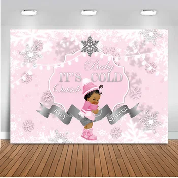

Winter It's Cold Outside Baby Shower Photo Background Wonderland Birthday Party Banner Festival Pink White Snowflake Photography