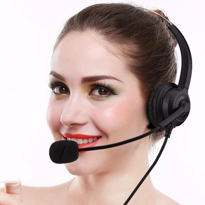 Pohiks 1pc USB Wired Headphone Customer Service Headset with Noise Cancelling Mic for PC Laptop Call Center Telephone