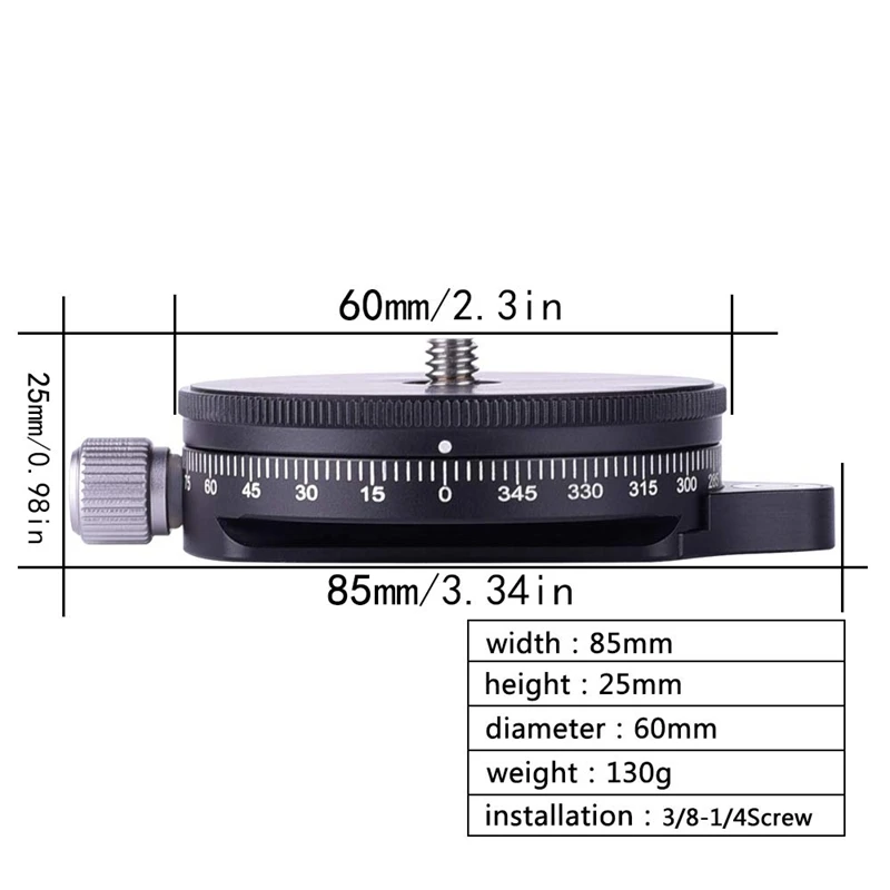 Tripod Ball Head Camera Pan Base With Arca Swiss Style Plate 0.95Cm Screw Aluminum Panoramic Ball Tripod Head With Bubble Level Load Capacity 2