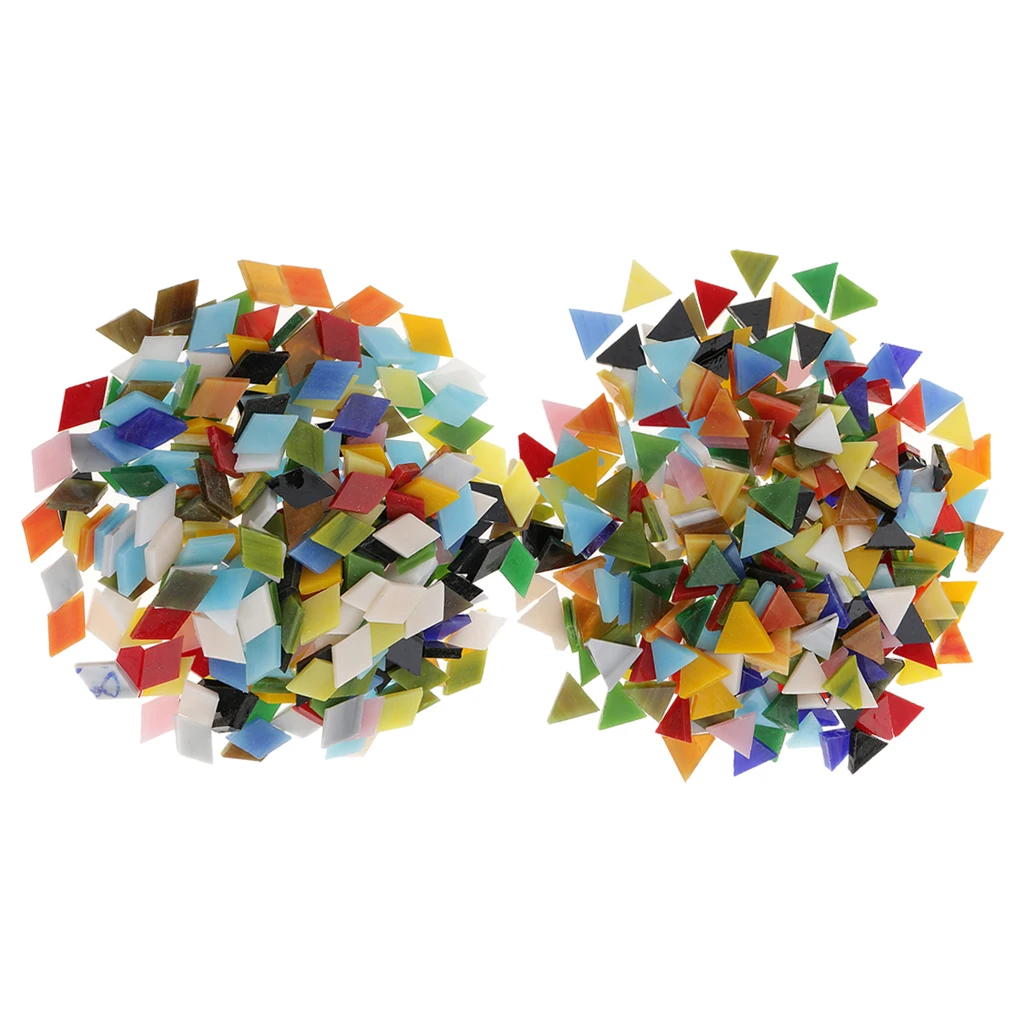 600 Pieces Assorted Color Glass Mosaic Tiles For DIY Crafts Rhombus Triangle