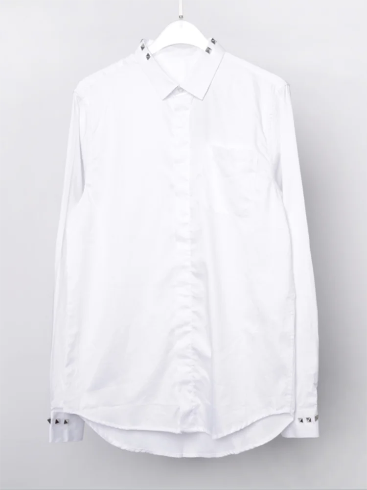 Men Rivets Metal Long Sleeve Shirt 