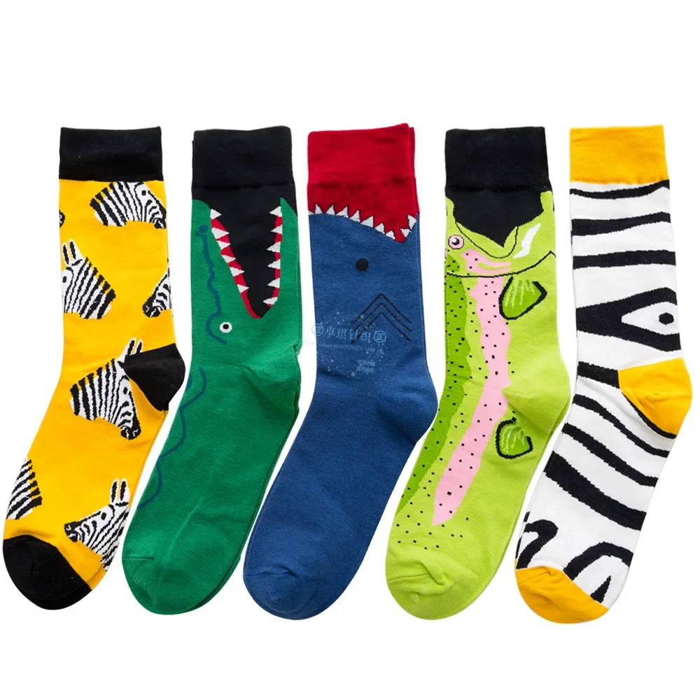 Модные цветные носки унисекс в стиле хип-хоп, мужские носки с головой зебры, акулы, Осень-зима, счастливые носки, подарки для мужчин, европейские размеры 38-45, 112802
