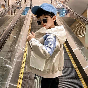 

Autumn Big Boys Trench Coats Patchwork Fashion Hooded Sport Jackets for Teenage Toddler Baby Outerwear Tops Clothes 4 8 12 16yrs