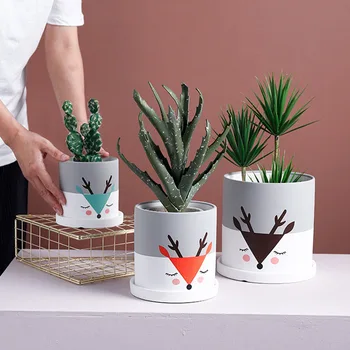 

Fairy Garden Decoration Flowerpots Succulent Flower Pot Home Decoration Supplier Minimalist Elk Pattern Ornaments Wedding Gifts