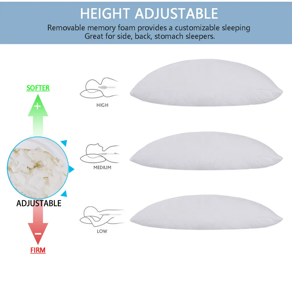 Подушка из бамбукового волокна и пены с эффектом памяти, Ортопедическая подушка из бамбука с эффектом памяти, комбинированная подушка с регулируемой высотой