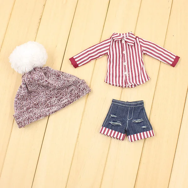 Neo Blythe Doll Red White Striped Dress with Pomp Hat 1