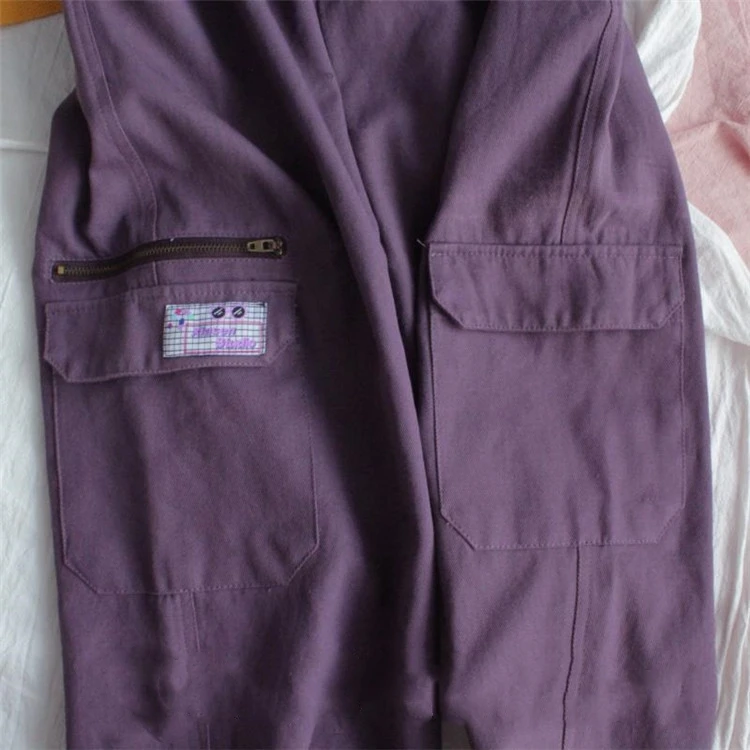 Зимние штаны Харадзюку с высокой талией для женщин, Kawaii, клетчатые брюки-карго, повседневные брюки в стиле хип-хоп, уличные модные фиолетовые брюки