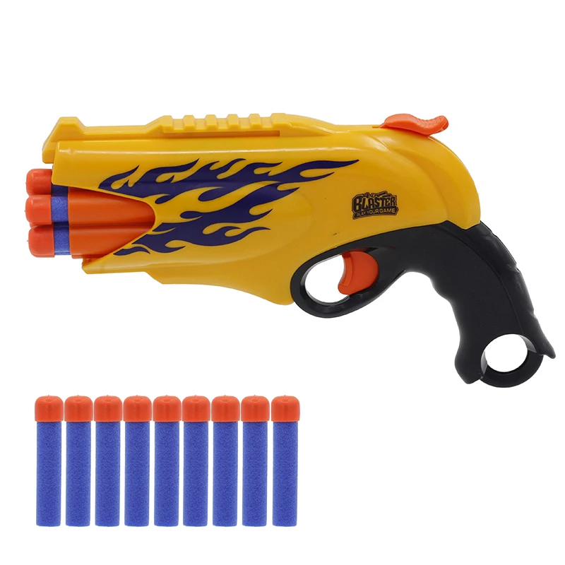 Новое поступление ручной 6-рюмку револьвер мягкой пулей пистолет костюм для Nerf пули игрушечный пистолет; безопасность EVA Дротика Blaster игрушки для детей - Цвет: Цвет: желтый