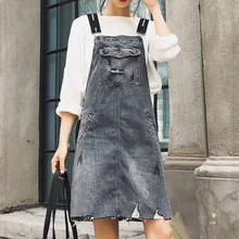 Женская модная уличная одежда, свободные джинсовые прямые летние повседневные юбки до колена на бретелях размера плюс