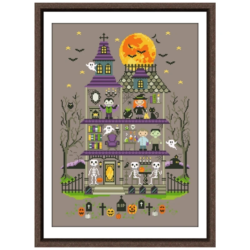 Haunted mansion cross stitch kits Halloween aida fabric 18ct 14ct 11ct coffee canvas cotton thread embroidery DIY craft set | Дом и сад