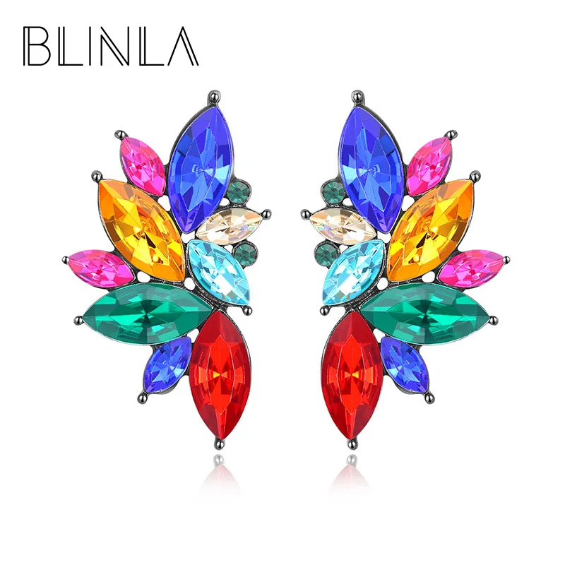 BLINLA богемные винтажные хрустальные крылья серьги-гвоздики для женщин мода горячая распродажа ювелирные изделия многоцветные металлические геометрические серьги