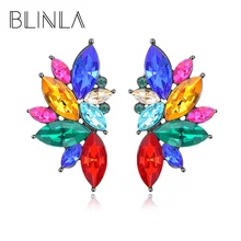 BLINLA богемные винтажные хрустальные крылья серьги-гвоздики для женщин мода горячая распродажа ювелирные изделия многоцветные металлические геометрические серьги