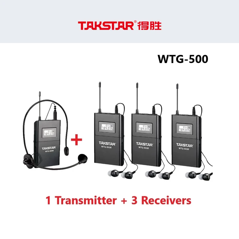 Takstar WTG-500/WTG500 UHF Wireless audio system for Tourist guide /Teaching 1 Transmitter+3 Receivers +1 microphone+3 earphones |