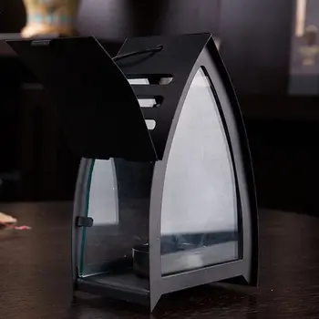 

European Moroccan wrought iron candle holder Black roof retro Candlestick Hanging Lantern Vintage Elegant Candle Holder