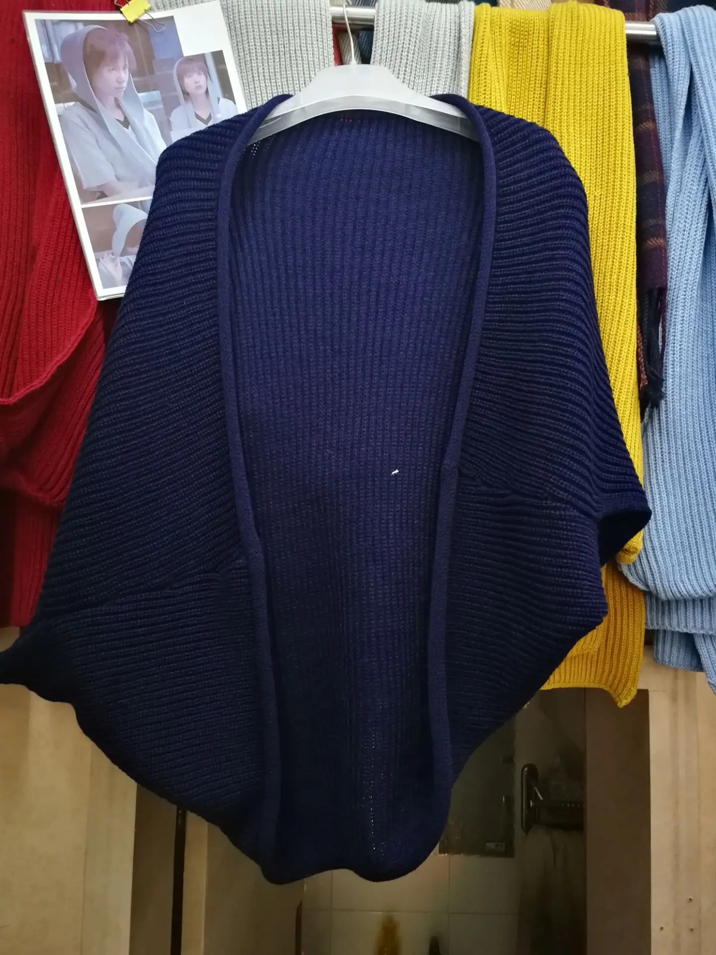 Зимняя женская шаль с рукавом «летучая мышь», Свободный вязаный свитер, кардиганы, стильный уличный Кардиган с длинным рукавом, женский кардиган, верхняя одежда - Цвет: navy