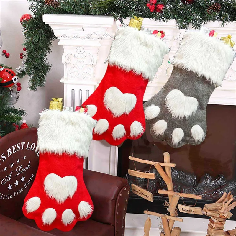 Рождественские носки для чулок, подарочные сумки, держатель для рождественской елки, подвесная подвеска, персонализированное украшение для домашних животных, собак, кошек, лап, новогодние украшения для дома