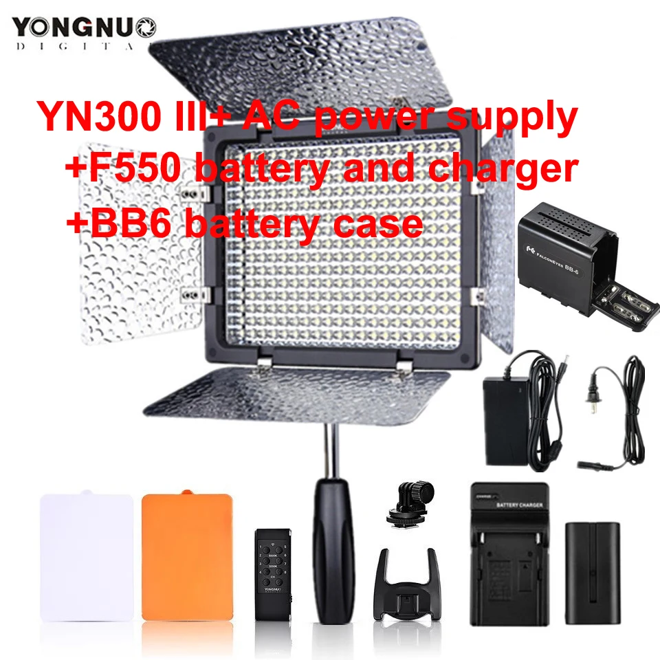 Зеленый YONGNUO YN300III YN300 III YN-300III 3200 k-5500 K CRI95 камера фото светодиодный свет видео опционально с адаптером питания переменного тока+ комплект батарей - Цвет: Зеленый