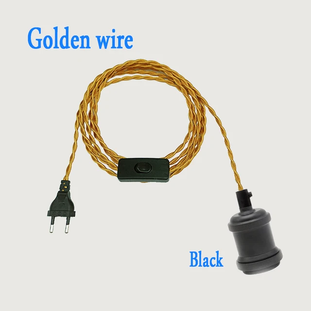 Vintage Power Cords EU Plug With Line Switch E27 LED Lights Edison Bulbs Incandescent Lamps Socket Twisted Wire Cord Lamp Hoder golden D
