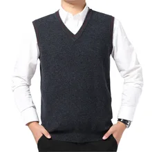 YJMY внутренний монгольский кашемировый жилет мужской v-образный вырез Ребристый Подол весна осень вязаный свитер в магазине Slava