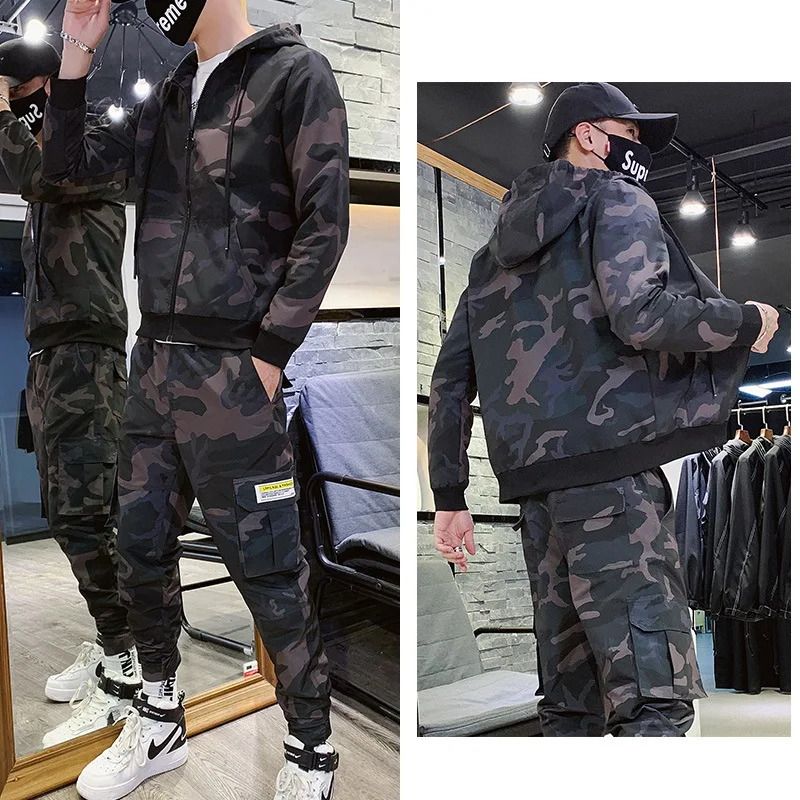 

Jacket Men's Spring And Autumn Students Camouflage Short Workwear Coat Teenager Trend Korean-style Handsome Collocation a Set of