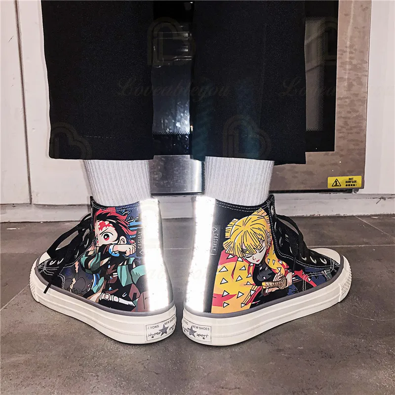 

Anime Demon Slayer Kamado Tanjirou Shoes Agatsuma Zenitsu Cosplay High-Top Shoes Men Casual Canvas Shoes Cosplay