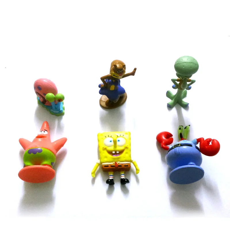 

6pcs/set Cute Cartoon SpongeBob Patrick Star PVC Toys Action Figure Model Gift for Children Birthday Cake Topper
