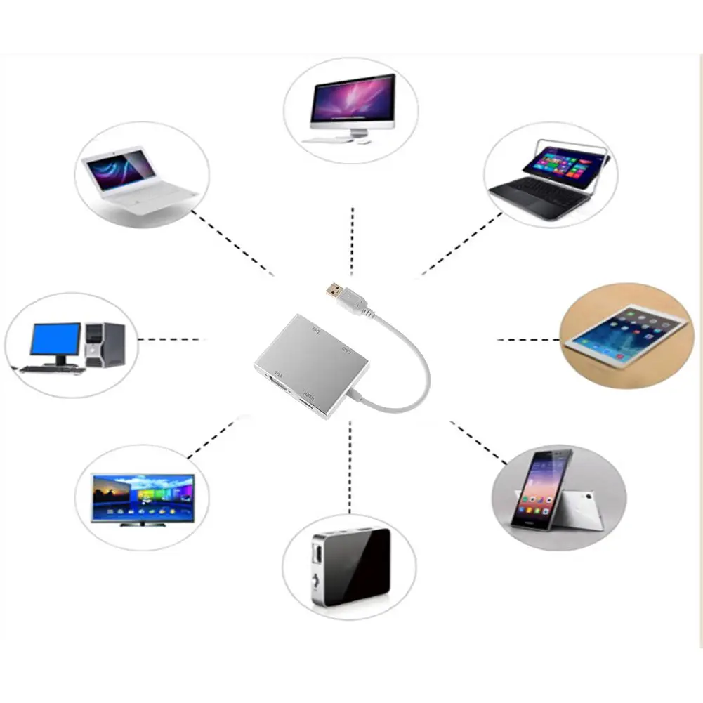 Портативный USB 3,0 адаптер USB 3,0 к HDMI VGA DVI адаптер USB к RJ45 адаптер Кабельное освещение и портативный