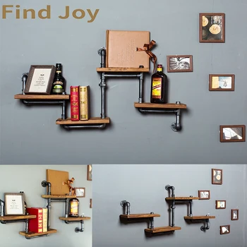 

1PC Industrial Pipe Bathroom Shelf Metal Wall Mounted Living Room Book Shelf Decorative Wall Wood Shelf Kitchen Bookcase Z29