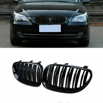 

1 Pair Gloss Black Front Dual Fin Slat Kidney Grill Grilles For BMW E60 E61 2004-2009