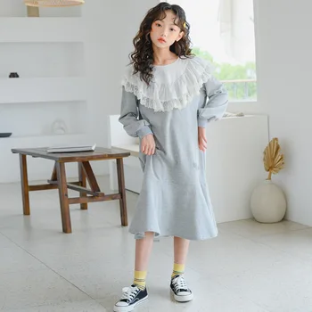 

2020 Autumn Teenage Girls Casual Dress Cute Lace Doll Collar Kids Girls Princess Dresses Children Fashion Cotton Dress, #9208