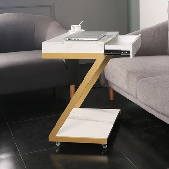 

Movable Small Coffee Table with Wheel Creative Multifunctional Sofa Side Table A Few Lazy People Light Luxury Bedside Table