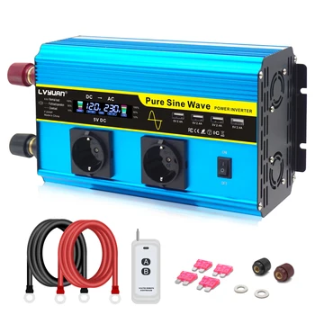 Inversor de onda sinusoidal pura con Control remoto, convertidor de pantalla de voltaje LCD, toma múltiple de la UE, cc 12V/24V a CA 220V 230V 4000W/6000W/8000W 2